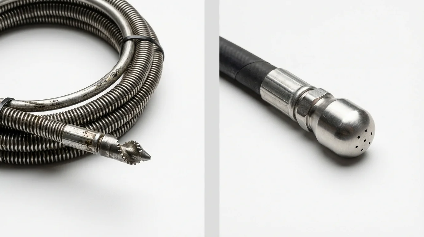 Drain snake cable and hydro jetting nozzle used for drain cleaning in Berlin, MA